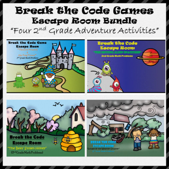 Preview of 2nd Grade Math | BUNDLE | 4 Fun Adventure Escape Rooms | Digital & Class | Team