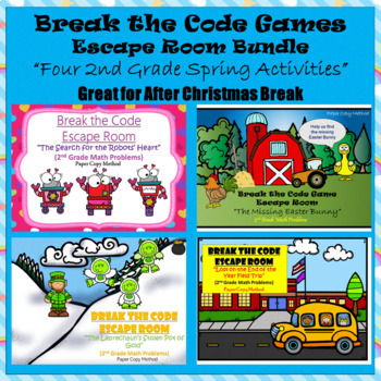 Preview of 2nd Grade Math | BUNDLE | 4 Fun Spring Escape Rooms | Digital & Class | Team