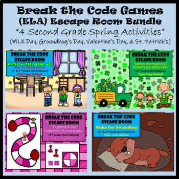Preview of 2nd Grade Reading | BUNDLE | 4 Spring Escape Rooms | Digital & Classroom | Team