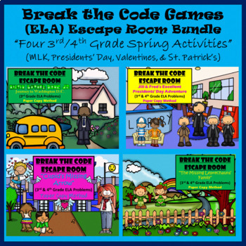 Preview of 3rd & 4th Grade Reading | BUNDLE | 4 Fun Escape Rooms | Digital & Class | Team