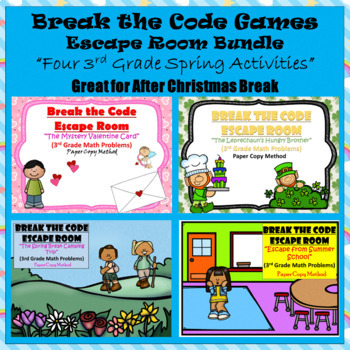 Preview of 3rd Grade Math | BUNDLE | 4 Fun Spring Escape Rooms | Digital & Class | Team