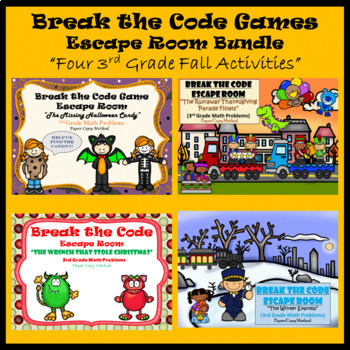Preview of 3rd Grade Math | BUNDLE | 4 Fun Fall Escape Rooms | Digital & Class | Team