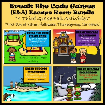 Preview of 3rd Grade Fall Reading | BUNDLE | 4 Fun Escape Rooms | Digital & Class | Team