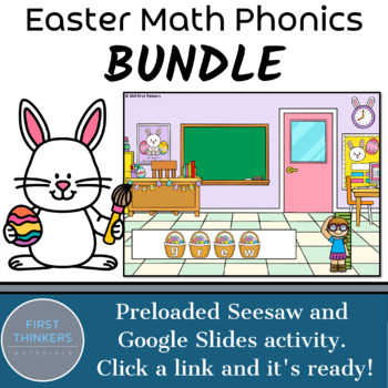 Preview of BUNDLE Digital Easter Phonics and Math Games for Google Slides Seesaw PowerPoint