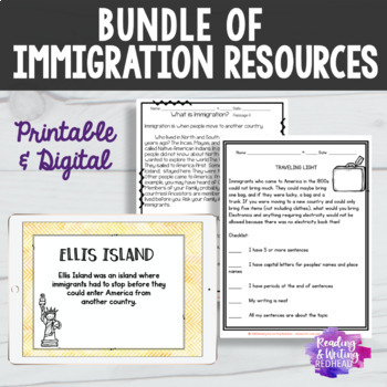 Preview of Immigration Unit Ellis Island | Writing Reading Vocab Immigration Project BUNDLE