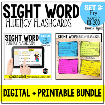 Preview of BUNDLE: Digital and Printable Sight Word Fluency Cards SET 2 | Distance Learning