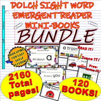 Preview of BUNDLE: Dolch Pre-Primer Sight Word Emergent Reader Mini-books / 120 BOOKS!!!