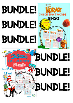 Preview of BUNDLE: Dr. Seuss and The Lorax Dolch Sight Words BINGO Cards