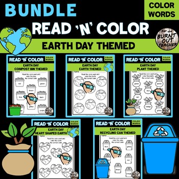 Preview of BUNDLE EARTH DAY READ & COLOR WORDS Coloring Worksheets PreK APRIL HOLIDAY