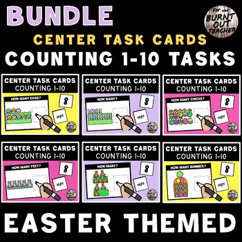 Preview of BUNDLE EASTER Counting 1-10 Center Task Box Cards Centers BUNNIES EGGS CHICKS