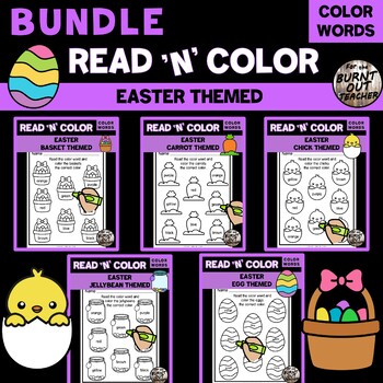 Preview of BUNDLE EASTER READ & COLOR WORDS Coloring Worksheets SEASONAL PreK HOLIDAY