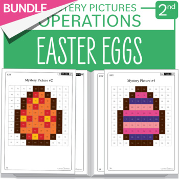 Preview of BUNDLE Easter Eggs Little Math Mystery Pictures Grade 2 Additions Subtractions