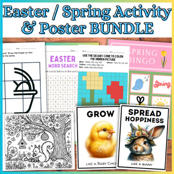 Preview of BIG BUNDLE Easter / Spring Activities & Decor! Coloring Pages, Bingo, Posters