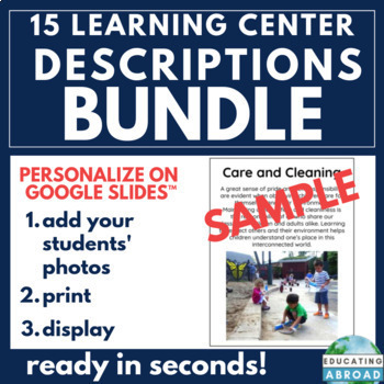 Preview of BUNDLE Editable Classroom Centers Labels and Descriptions | Open House Signs