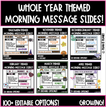 Preview of BUNDLE! Editable Good Morning Slides! Templates for every month! 250+ Slides