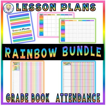 Preview of BUNDLE! Editable Rainbow Lesson Plans, Attendance Class Roster, and Grade Book!