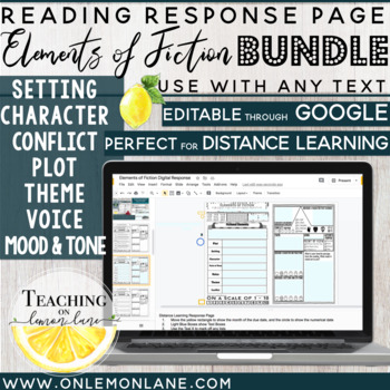 Preview of BUNDLE: Elements of Fiction Reading Response Digital Activity w/ any text GOOGLE
