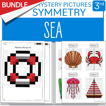 Preview of BUNDLE End of the Year Math Activities Sea Symmetry and Mystery Pictures Grade 3