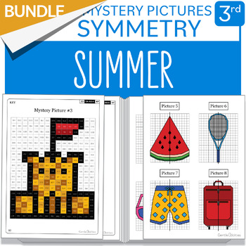 Preview of BUNDLE End of the Year Math Activities Summer Symmetry Mystery Pictures Grade 3