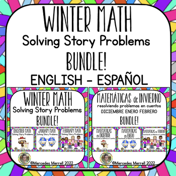 Preview of BUNDLE! English Español Winter Math Solving Story Problem DECEMBER ... FEBRUARY
