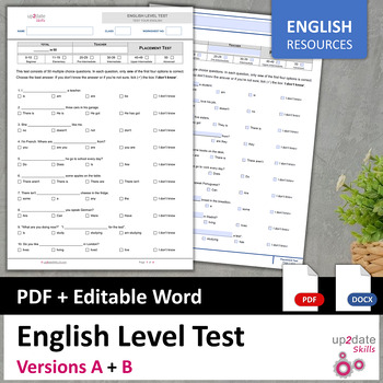 Preview of BUNDLE: English Placement Test - Versions A and B - multiple formats