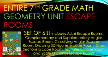 Preview of BUNDLE!! Entire 7th Grade Math Geometry Unit Escape Rooms!!