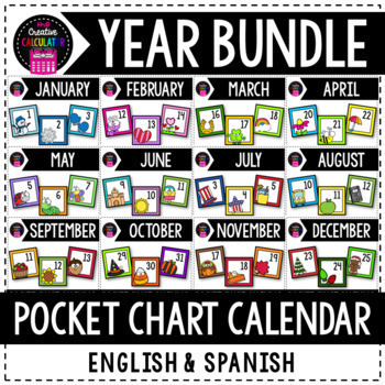 Preview of BUNDLE - Year of Pocket Chart Calendar Card Sets - English/Spanish
