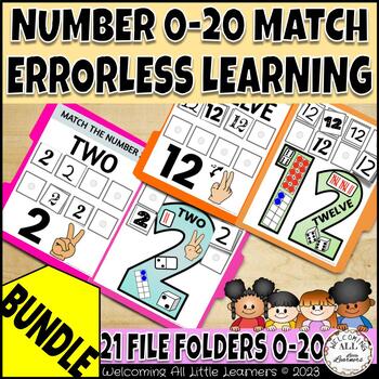 Preview of BUNDLE Errorless Learning File Folder Activity Set: Number Match 0 - 20 Centers