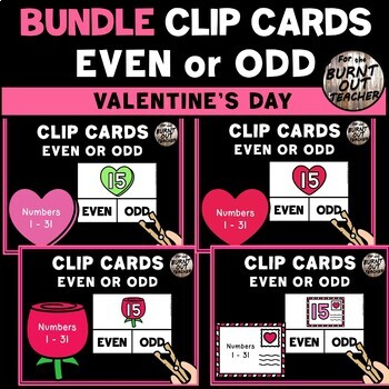 Preview of BUNDLE Even Odd Number Sense Clip Cards Task Box Center Valentine's Valentine