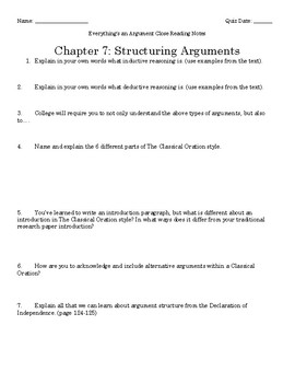 Preview of BUNDLE Everything's an Argument Ch. 7-12 Close Reading Notes