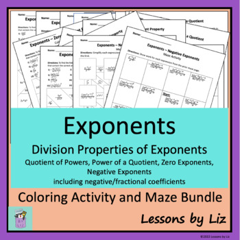 Preview of BUNDLE - Exponent Division Properties Coloring Activities and Mazes