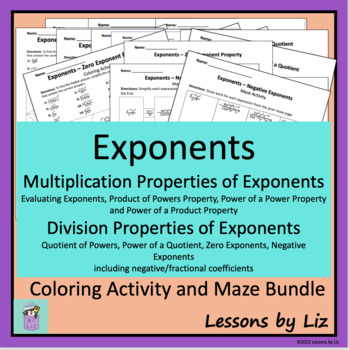 Preview of BUNDLE - Exponent Multiplication & Division Properties Coloring Activities/Mazes