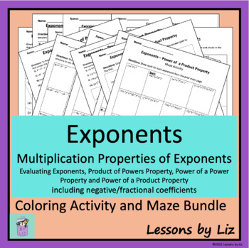Preview of BUNDLE - Exponent Multiplication Properties Coloring Activities and Mazes