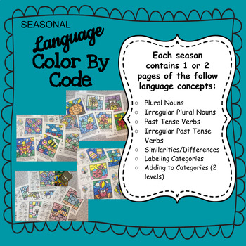 Preview of Expressive & Receptive Language Color By Code: SEASONAL BUNDLE