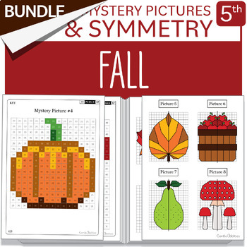 Preview of BUNDLE Fall Math Activities Fall Symmetry and Math Mystery Pictures Grade 5