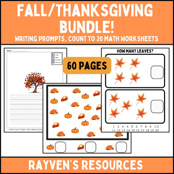 Preview of BUNDLE! Fall/Autumn/Thanksgiving: Writing Prompts, Find and Count to 20 K/1st