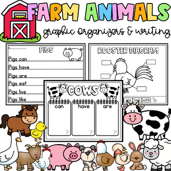 Preview of BUNDLE Farm Animals Graphic Organizers - Research Writing All About Farm Animals
