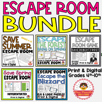 Preview of BUNDLE - Five Escape Room Games for End of Year Engagement- Print & Digital