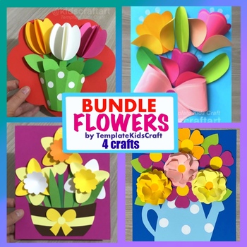 Preview of BUNDLE Flower Spring Mother’s Day Card Mom Craft March April May Crafts Tulips