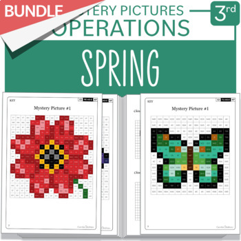 Preview of BUNDLE Flowers Butterflies Math Mystery Pictures Grade 3 Multiplication Division