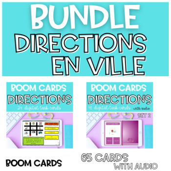 Preview of BUNDLE French Directions in Town BOOM CARDS Mapping skill Directions En ville