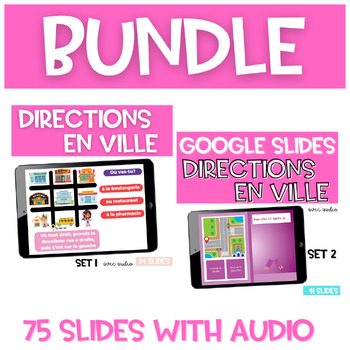 Preview of BUNDLE French Directions in Town GOOGLE SLIDES Mapping skill Directions En ville