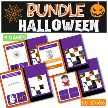 Preview of French words Halloween GOOGLE SLIDES with audio | Bundle of Digital Games