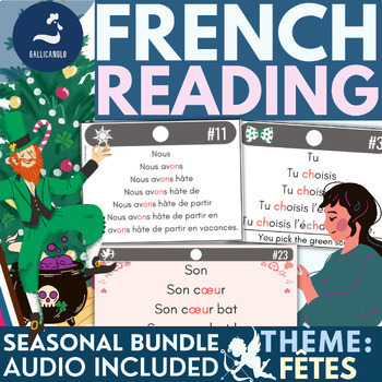 Preview of BUNDLE French Reading passages fluency with audio SEASONAL HOLIDAYS activity