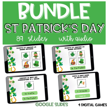 Preview of BUNDLE French Saint Patrick 's Day Vocabulary GOOGLE SLIDES Digital Activities