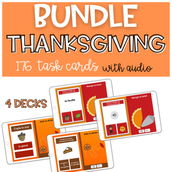 Preview of BUNDLE French Thanksgiving 2023 Vocabulary Activities BOOM CARDS Action de grâce