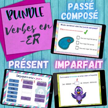 Preview of BUNDLE Google Slides Review French verbs in -ER Present tense Imparfait Passé