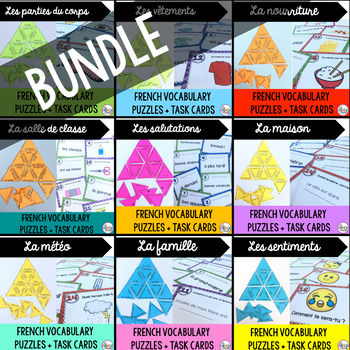 Preview of BUNDLE French vocabulary puzzles and task cards 9 themes