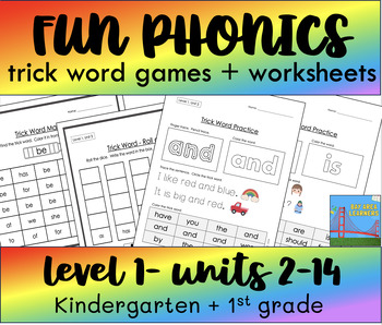 Preview of BUNDLE! FUN PHONICS Level 1, Units 2-14 Trick/Sight Word Worksheets+Games+SOR