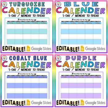 BUNDLE - GOOGLE SLIDES - Editable Monthly Calendars - Monday to Friday ...